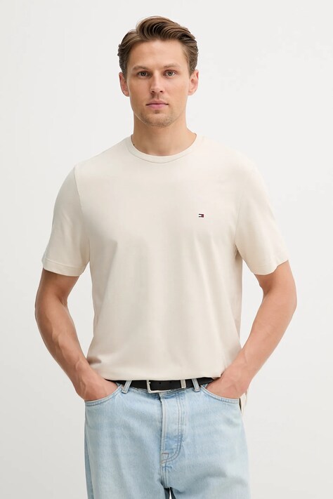 Tommy Hilfiger t-shirt bawełniany męski kolor beżowy gładki MW0MW39995