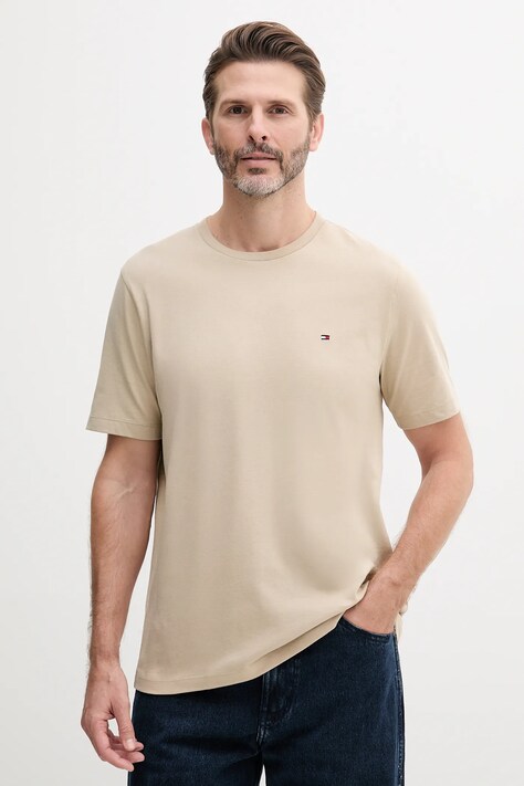 Tommy Hilfiger tricou din bumbac bărbați, culoarea bej, uni, MW0MW39995