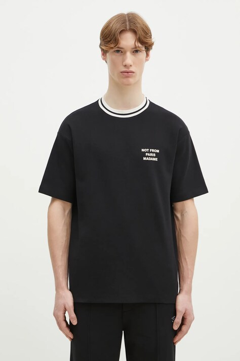 Drôle de Monsieur tricou din bumbac Le T-Shirt Slogan Sport bărbați, culoarea negru, cu imprimeu, F-TS189-CO002-BL
