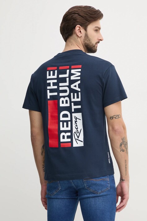 Red Bull Racing x Pepe Jeans tricou din bumbac REDBULL TEAM TEE barbati, culoarea albastru marin, neted, RM500014