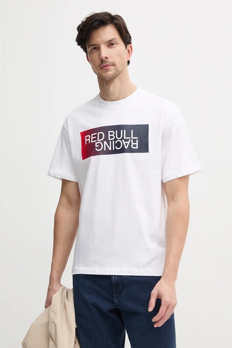 Red Bull Racing x Pepe Jeans tricou din bumbac OMBRE LOGO TEE barbati, culoarea alb, cu imprimeu, RM500019