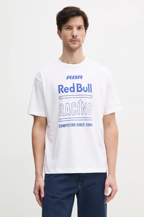 Red Bull Racing x Pepe Jeans tricou din bumbac RACING HISTORY TEE barbati, culoarea alb, cu imprimeu, RM500020
