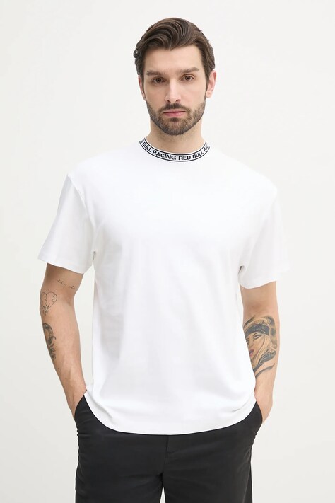 Бавовняна футболка Red Bull Racing x Pepe Jeans BRANDED COLLAR TEE чоловіча колір білий однотонна RM500021