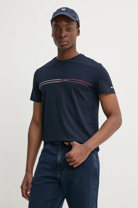 Tommy Jeans tricou bărbați, culoarea bleumarin, cu imprimeu, DM0DM20779