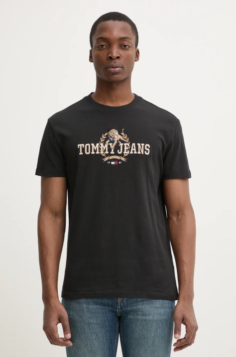 Tommy Jeans t-shirt fekete, férfi, nyomott mintás, DM0DM20818