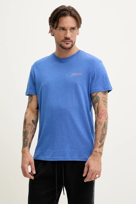 Tommy Jeans tricou din bumbac barbati, culoarea violet, cu imprimeu, DM0DM21303