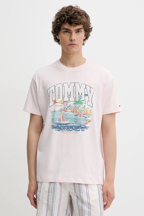 Бавовняна футболка Tommy Jeans колір рожевий з принтом DM0DM21867