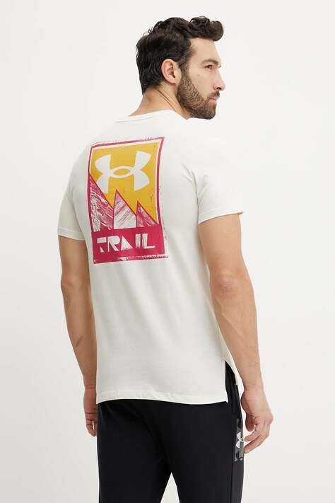 Under Armour tricou sport Trail Run Graphic culoarea bej, cu imprimeu, 1389812