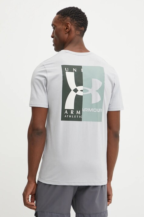 Under Armour tricou de antrenament culoarea gri, cu imprimeu, 1390165