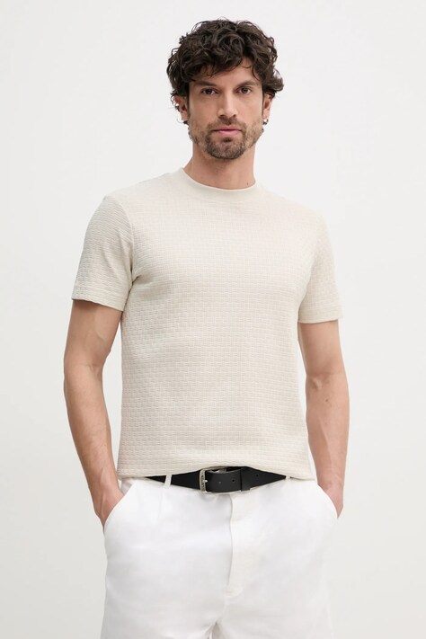 Joop! tricou din bumbac barbati, culoarea bej, neted, 30044672