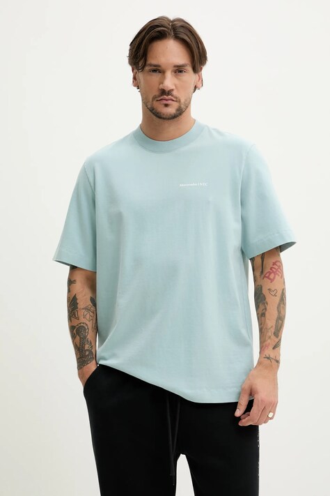 Βαμβακερό μπλουζάκι Abercrombie & Fitch ανδρικό, χρώμα: τιρκουάζ, KI123-5017