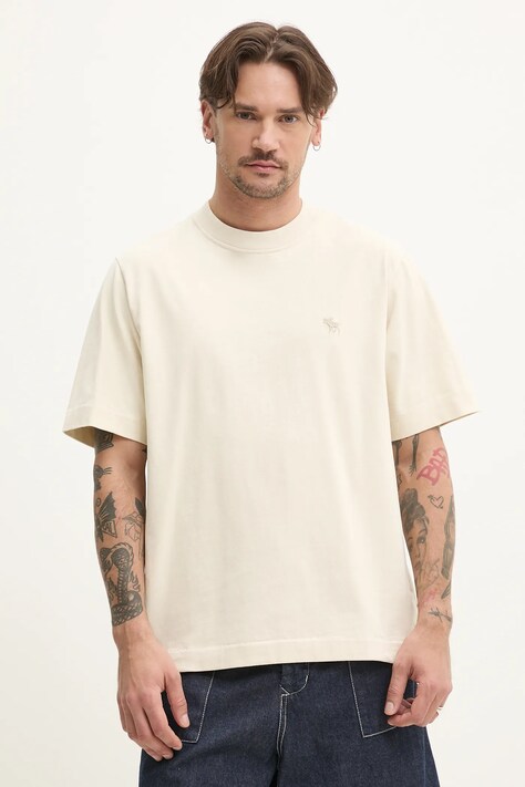 Bavlněné tričko Abercrombie & Fitch béžová barva, KI124-5181