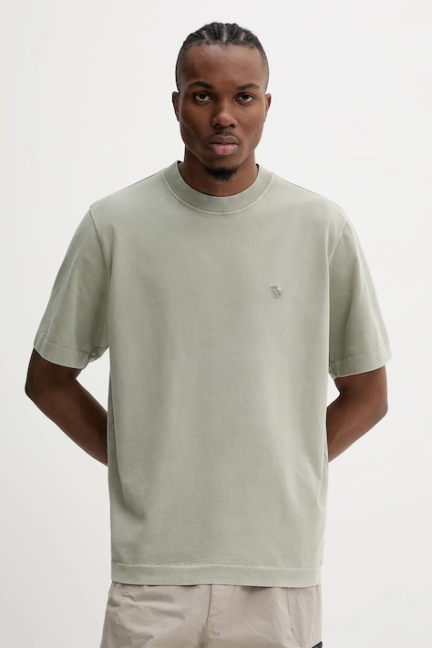 Abercrombie & Fitch tricou din bumbac bărbați, culoarea verde, uni, KI124-5181
