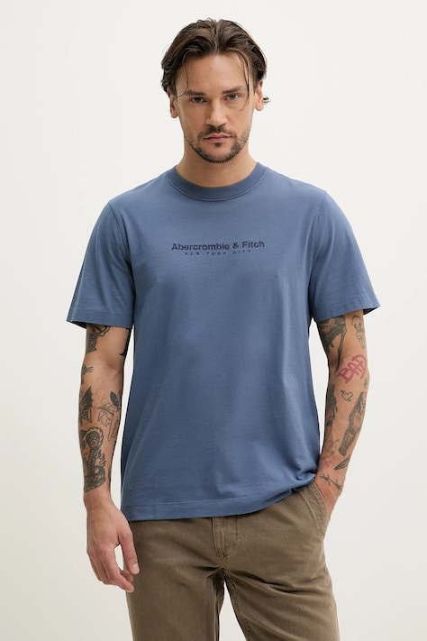 Bavlněné tričko Abercrombie & Fitch modrá barva, s aplikací, KI175-5130