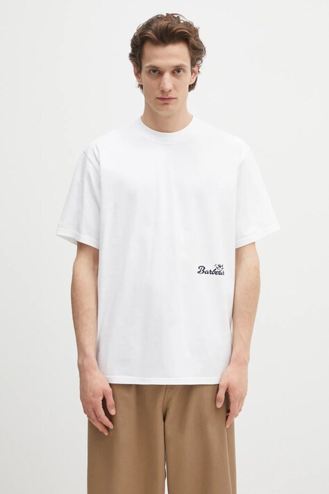 Barbour tricou din bumbac Barbour Regence OS Fit Graphic T-Shirt bărbați, culoarea alb, cu imprimeu, MTS1402