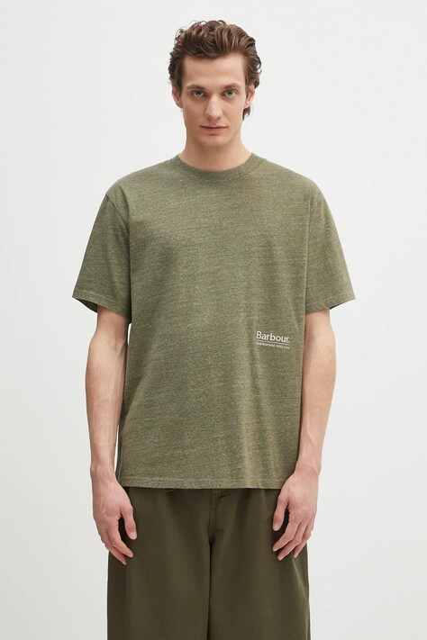 Футболка Barbour Barbour Calton Linen Blend OS Fit T-Shirt колір зелений з аплікацією MTS1404