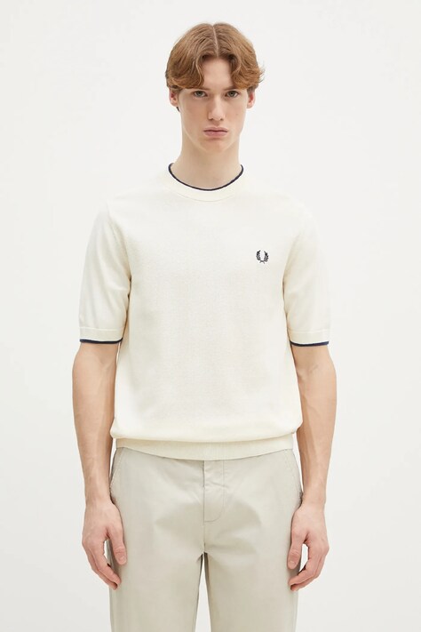 Хлопковая футболка Fred Perry мужская цвет бежевый однотонная K7642.S64