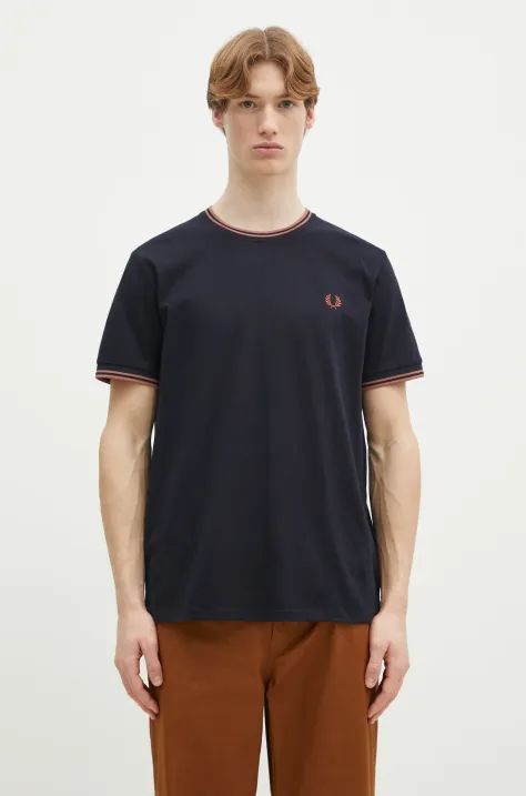 Fred Perry tricou din bumbac bărbați, culoarea bleumarin, uni, M1588.Y31