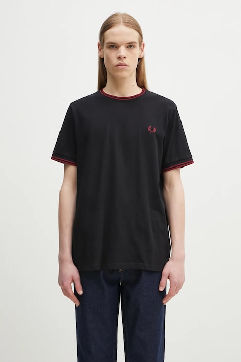 Бавовняна футболка Fred Perry чоловіча колір чорний однотонна M1588.Y42