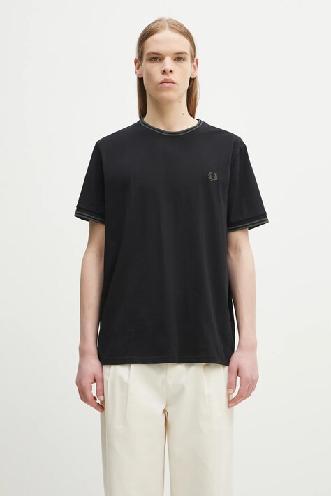 Бавовняна футболка Fred Perry чоловіча колір чорний однотонна M1588.Y43