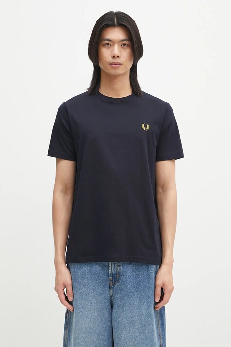 Бавовняна футболка Fred Perry чоловіча колір синій однотонна M1600.W75