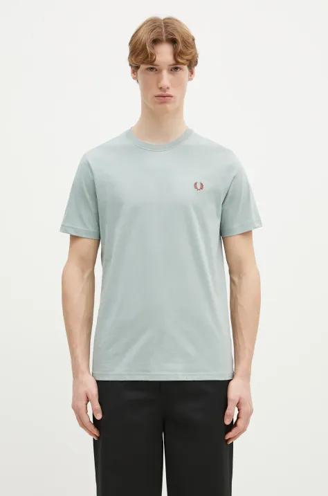 Fred Perry t-shirt bawełniany męski kolor turkusowy z aplikacją M1600.X06