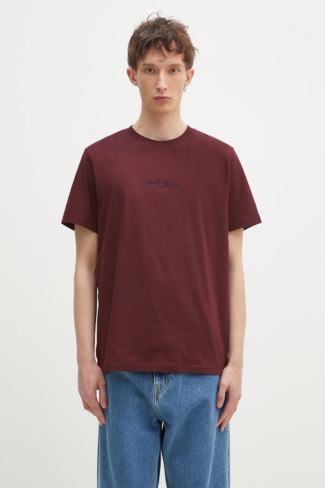 Бавовняна футболка Fred Perry чоловіча колір бордовий з аплікацією M4580.K22