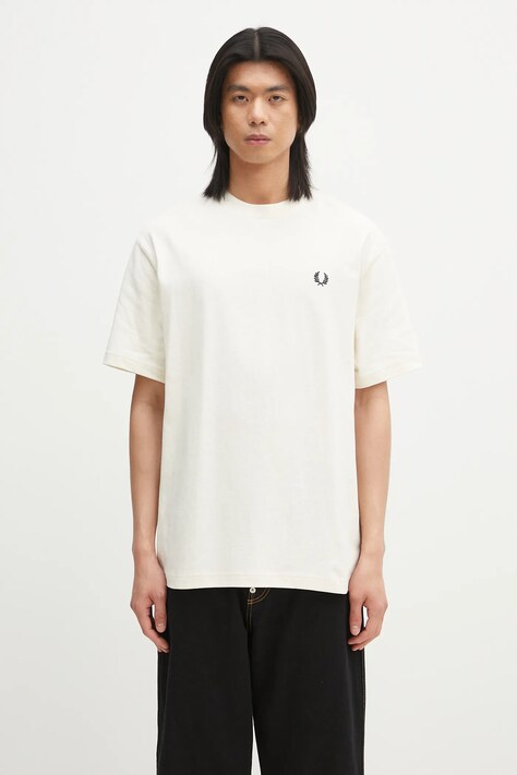 Бавовняна футболка Fred Perry чоловіча колір бежевий з аплікацією M9826.560