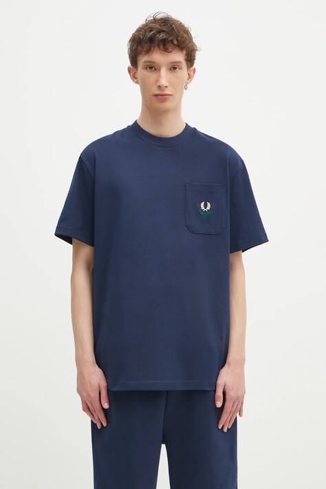 Бавовняна футболка Fred Perry чоловіча колір синій з аплікацією M9827.X86