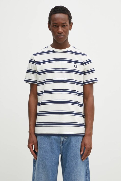 Бавовняна футболка Fred Perry чоловіча колір бежевий візерунок M9851.560