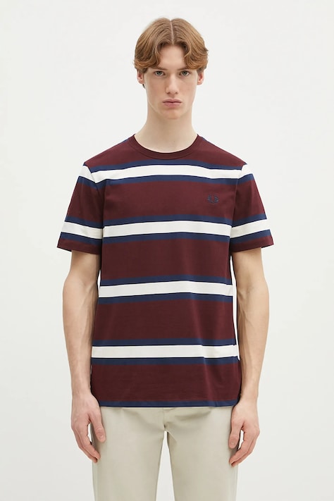 Bavlnené tričko Fred Perry pánske, bordová farba, vzorované, M9852.K22