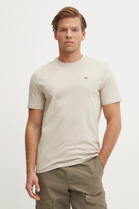 Napapijri tricou din bumbac Salis barbati, culoarea bej, neted, NP0A4H8DN1P1
