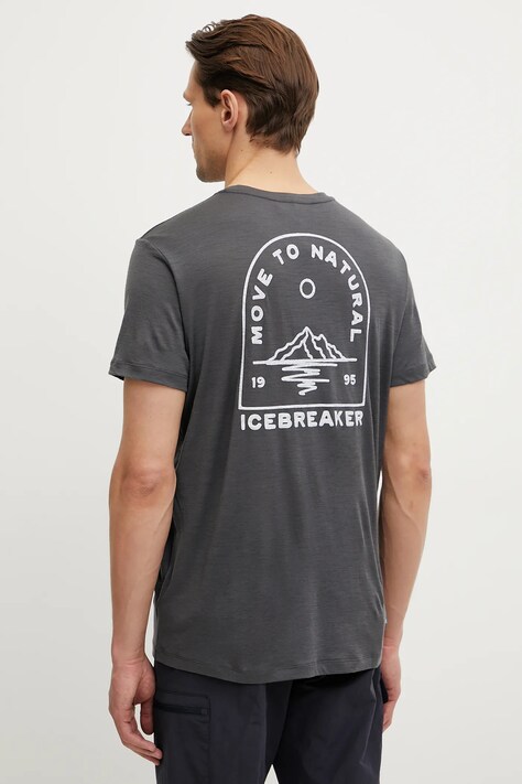 Icebreaker tricou sport Road to Cook culoarea gri, cu imprimeu, IB0A576F0A11