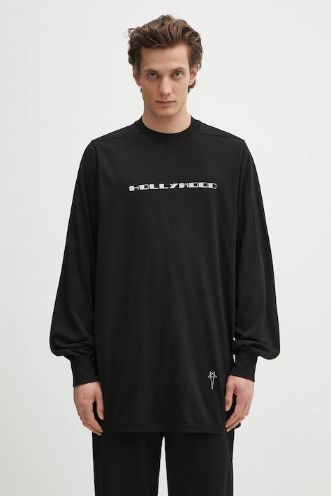 Bavlněné tričko s dlouhým rukávem Rick Owens DRKSHDW Jumbo Ls T černá barva, s potiskem, DU01E3261.RNEP5