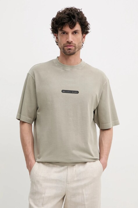 Michael Kors tricou din bumbac barbati, culoarea verde, cu imprimeu, CS552K2HU2