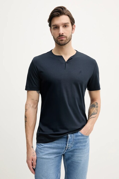 Marciano Guess tricou din amestec de mătase barbati, culoarea albastru marin, neted, 5GHI07 6323A
