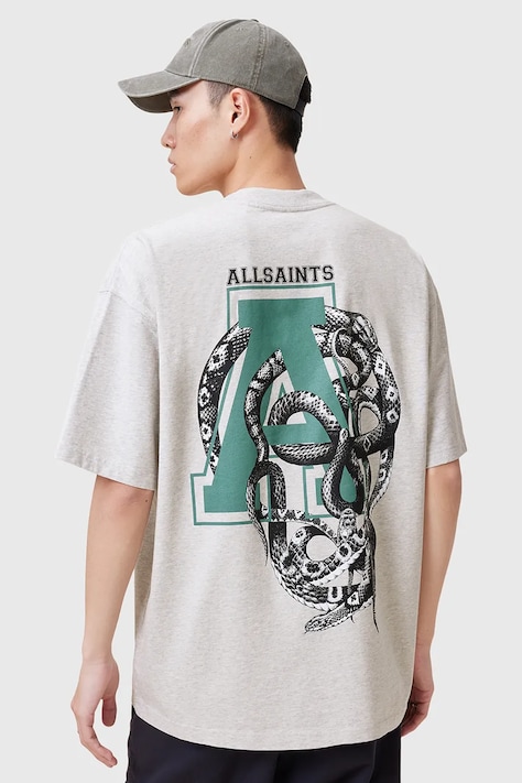 AllSaints tricou din bumbac CADUCEUS barbati, culoarea gri, cu imprimeu, M005PC