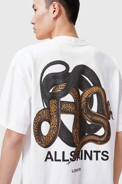 AllSaints pamut póló RETICULATE fehér, férfi, nyomott mintás, M009PC