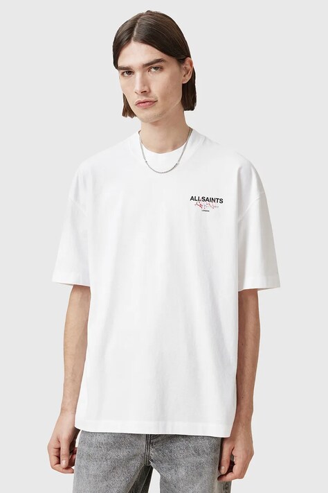 AllSaints tricou din bumbac AMORE barbati, culoarea alb, cu imprimeu, M010PC