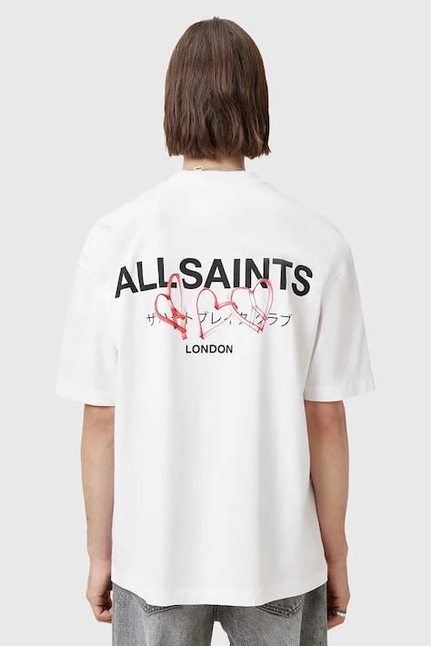 AllSaints tricou din bumbac AMORE barbati, culoarea alb, cu imprimeu, M010PC