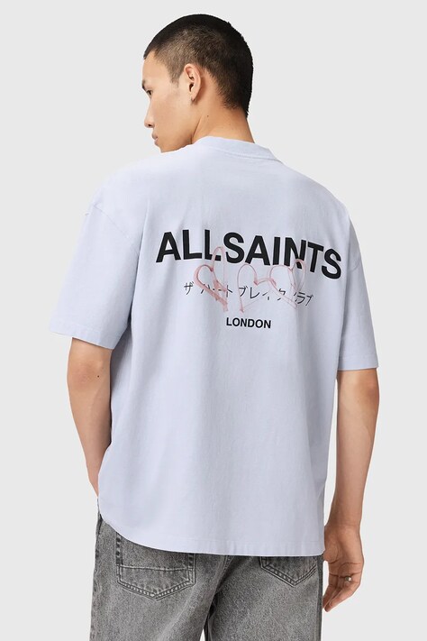 AllSaints t-shirt bawełniany AMORE męski kolor niebieski z nadrukiem M010PC