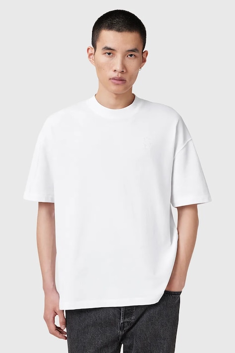 Памучна тениска AllSaints HAVEN в сиво с изчистен дизайн M029JC