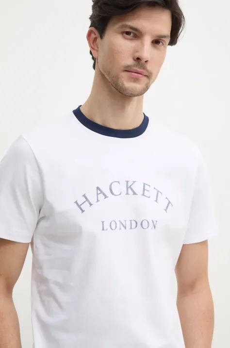 Хлопковая футболка Hackett London мужская цвет белый с принтом HM500893