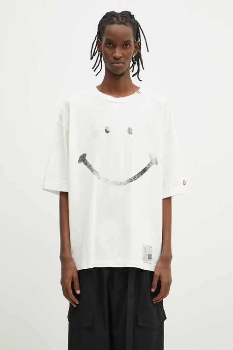 Pamučna majica Maison MIHARA YASUHIRO Smily Face Printed Tee za muškarce, boja: bijela, s tiskom, J14TS782