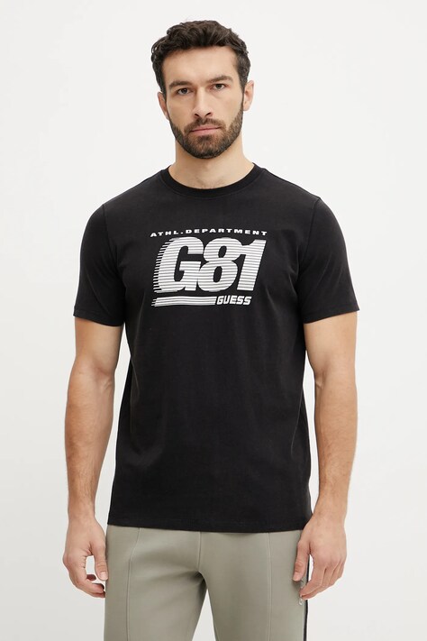 Guess tricou din bumbac CORMS barbati, culoarea negru, cu imprimeu, Z5GI06 I3Z14