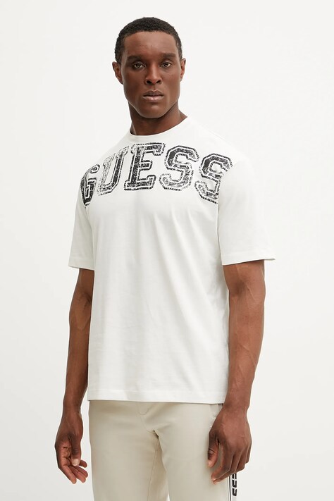 Guess tricou din bumbac BUGLER bărbați, culoarea alb, cu imprimeu, Z5GI15 I3Z14