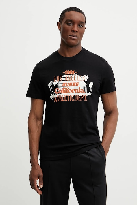 Guess tricou din bumbac CATMINT barbati, culoarea negru, cu imprimeu, Z5GI16 I3Z14