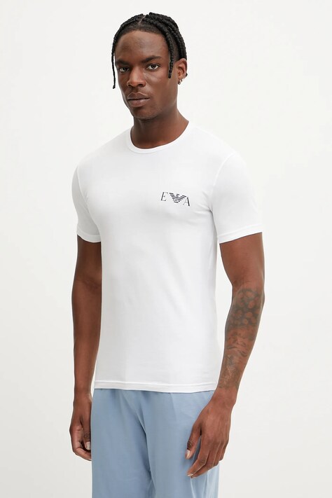 Emporio Armani Underwear tricou lounge 2-pack culoarea albastru marin, cu imprimeu, EM001849 AF10778