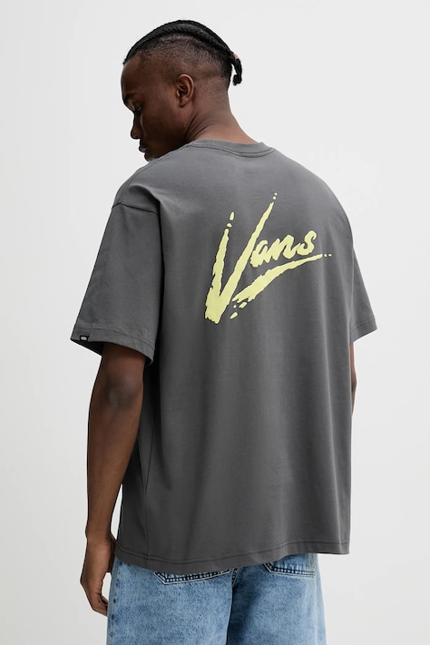 Bavlněné tričko Vans šedá barva, s potiskem, VN000K42EBA1