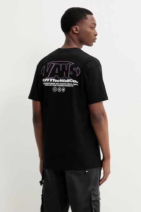 Bavlnené tričko Vans pánske, čierna farba, s potlačou, VN000M4CBLK1